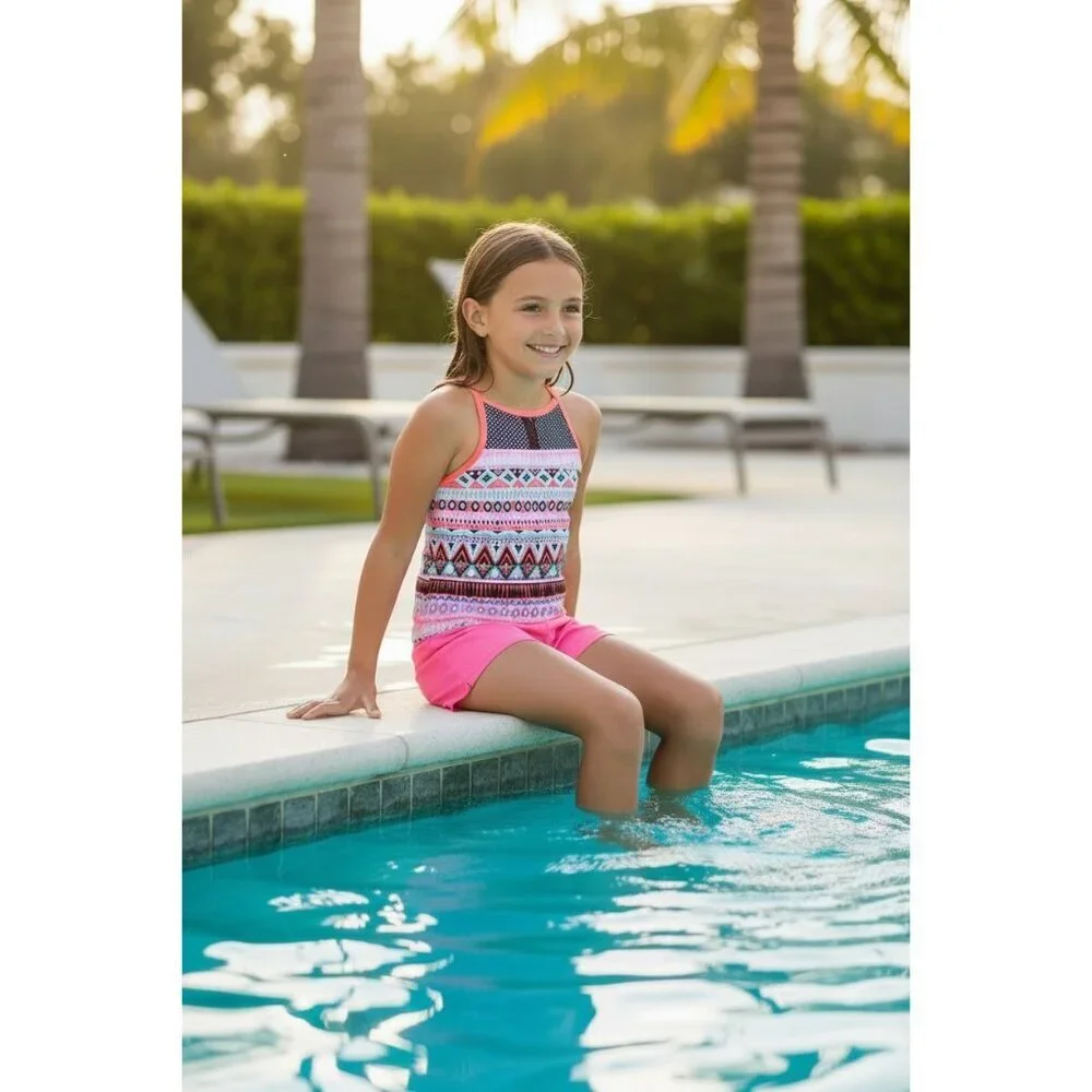 Gerry Girls Tankini Swim Top Size 16 NEW Lined Geometric Multicolor